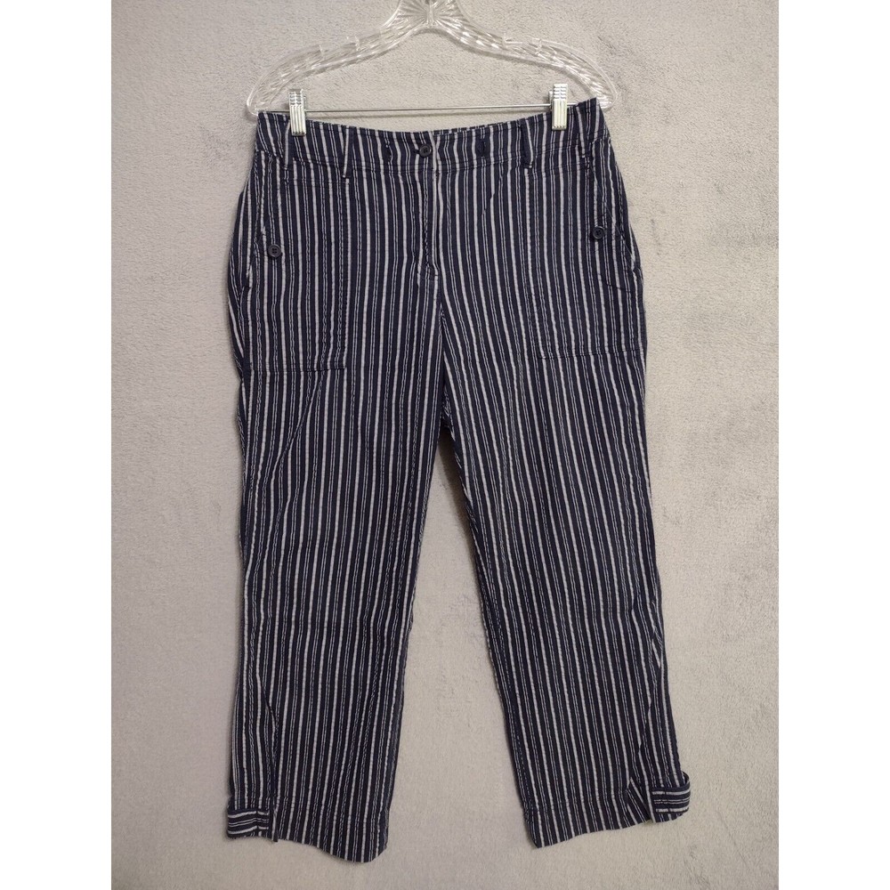 Jones NY Sport Women's Capri Cropped Pants Size 8 Navy & White Stripe, Pockets